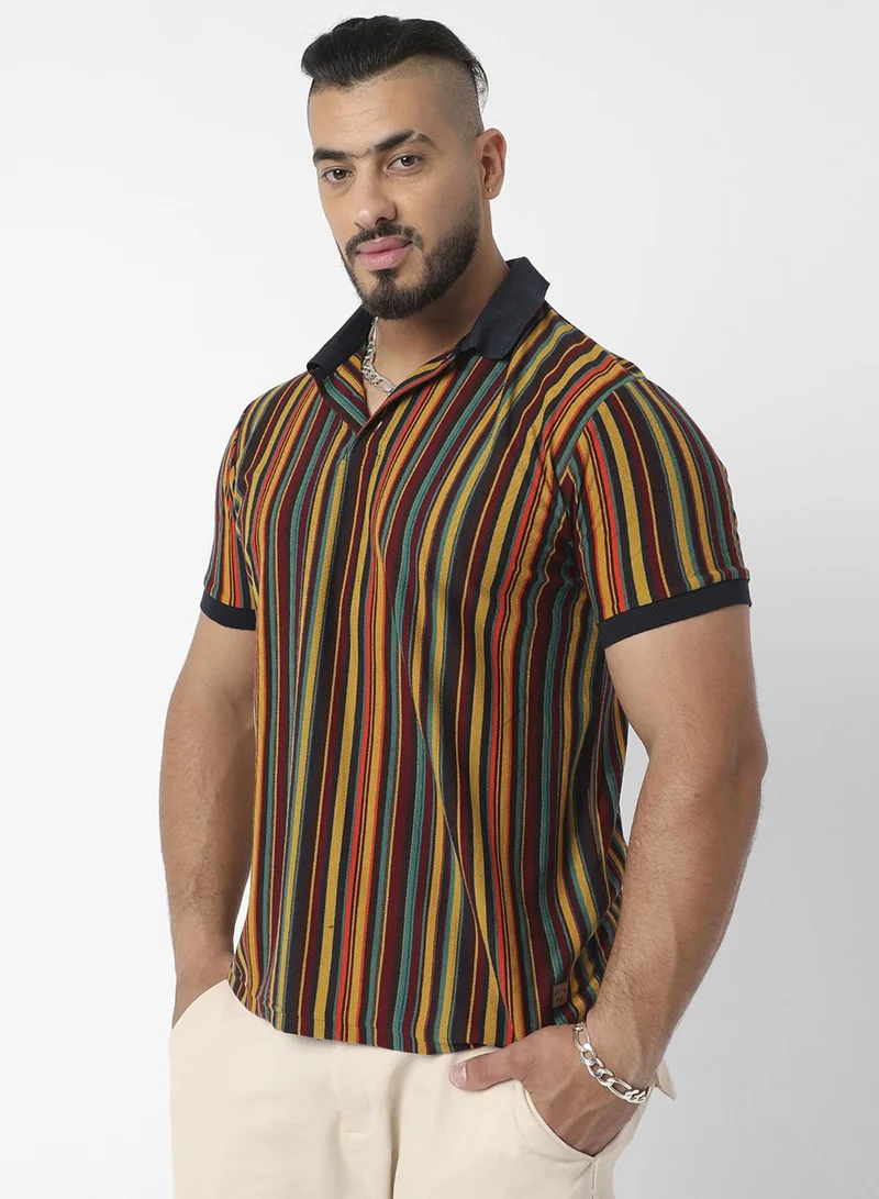 Instafab Plus Men's Striped Multicolour Regular Fit Casual T-Shirt
